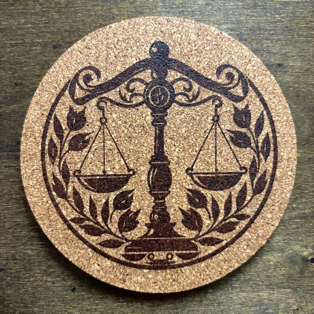 Libra Artistic Zodiac Design Laser Engraved Cork Coaster